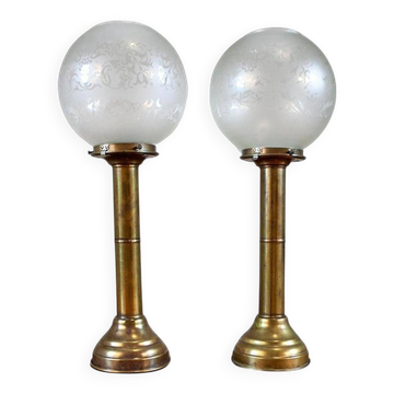 20th-Century Candleholders with Glass Shades, 1950s, Set of 2