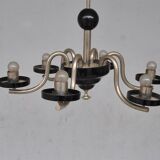 Chandelier 1930 tubular arms to 6 lights black opaline cups