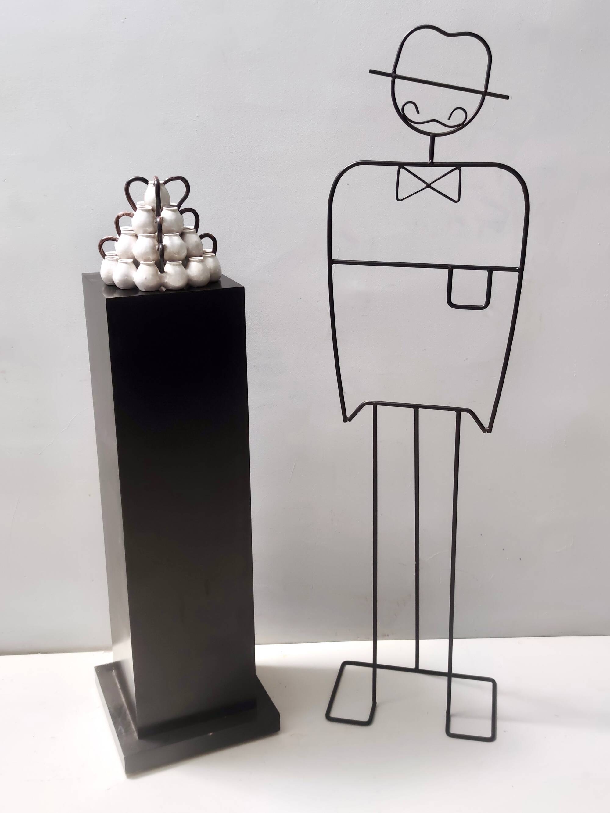 Art Deco / Etruscan Style Vintage Tulip Vase with Glazed Ceramic Amphoras