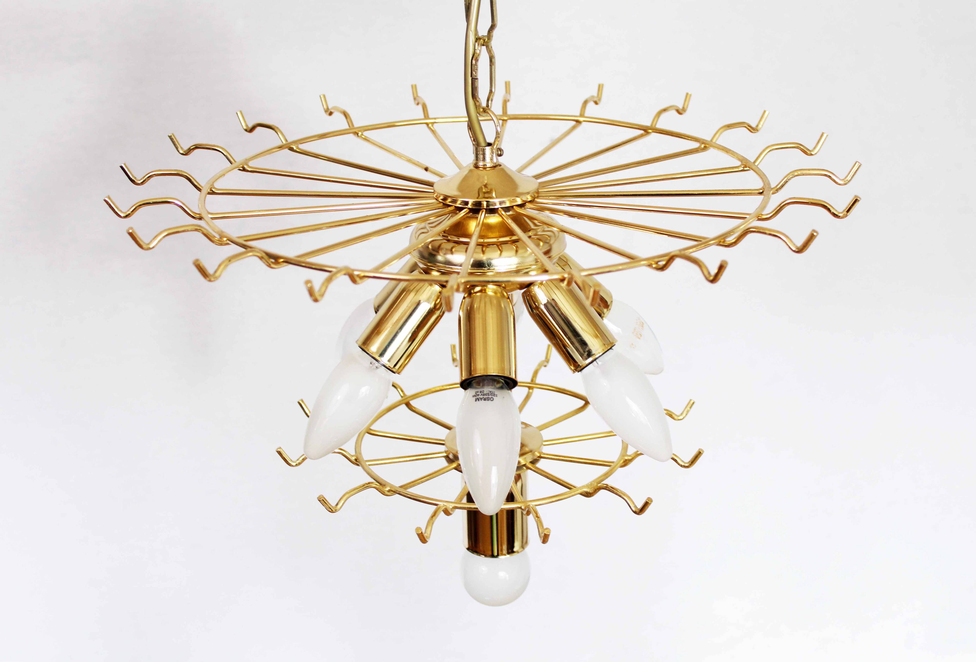 Italian chandelier in brass and beveled glass