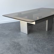 Large modernist coffee table in aluminium and smoked glass, 1970.