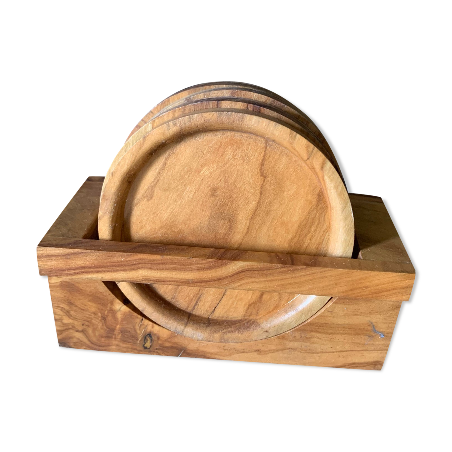 Set of 6 olive wood coasters