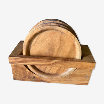 Set of 6 olive wood coasters