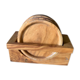 Set of 6 olive wood coasters