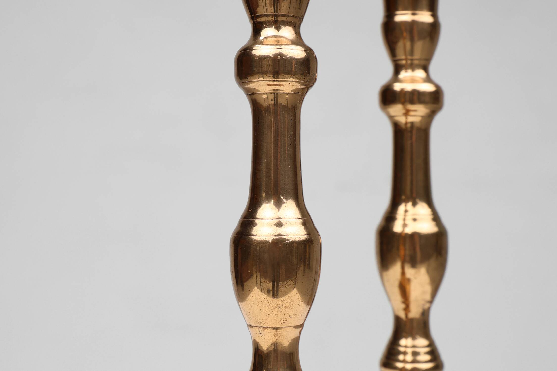 Pair of two French antique candlesticks in bronze, ca. 1890