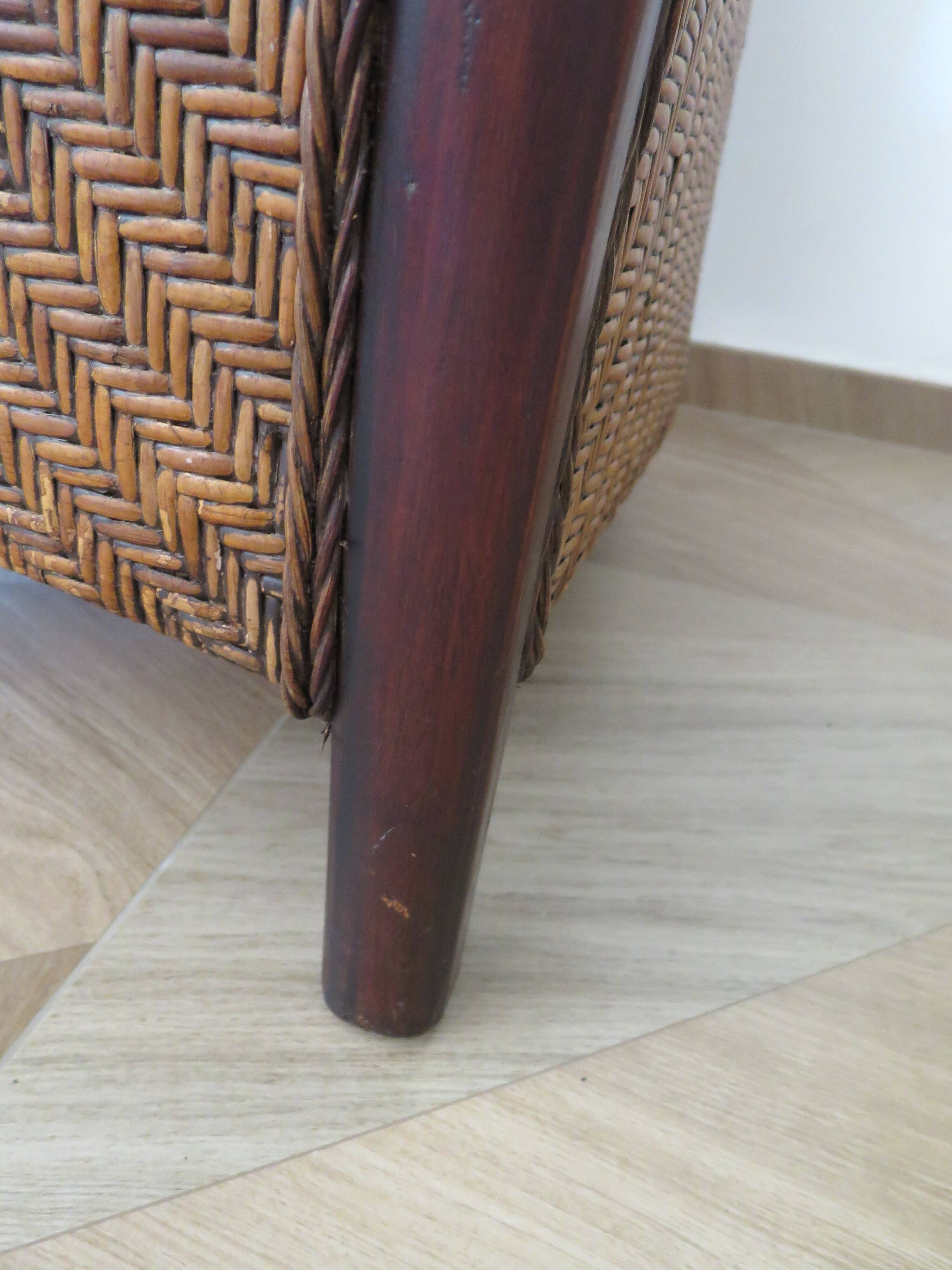 Colonial style armchair - woven rattan and exotic wood - vintage