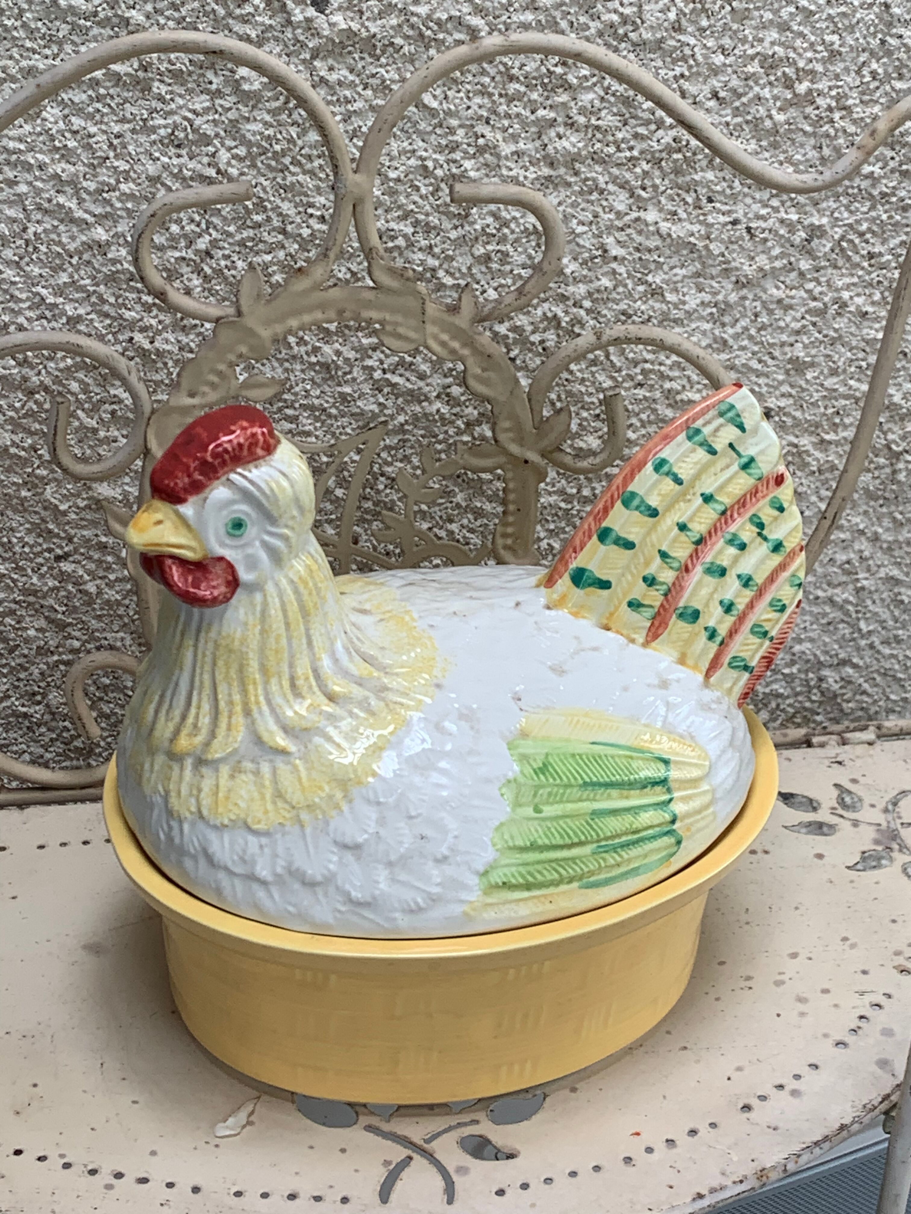 Terrine hen slurry in vintage glazed ceramic