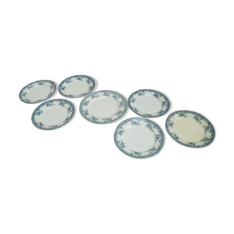 Suite 6 assiettes 1 plat en céramique vers 1900 St Amand-Hamage style Louis XV