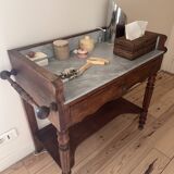 Meuble table de toilette ancien en acajou et marbre