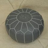 Moroccan pouf in grey leather