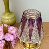 Vintage art deco globe table lamp in clear and purple glass