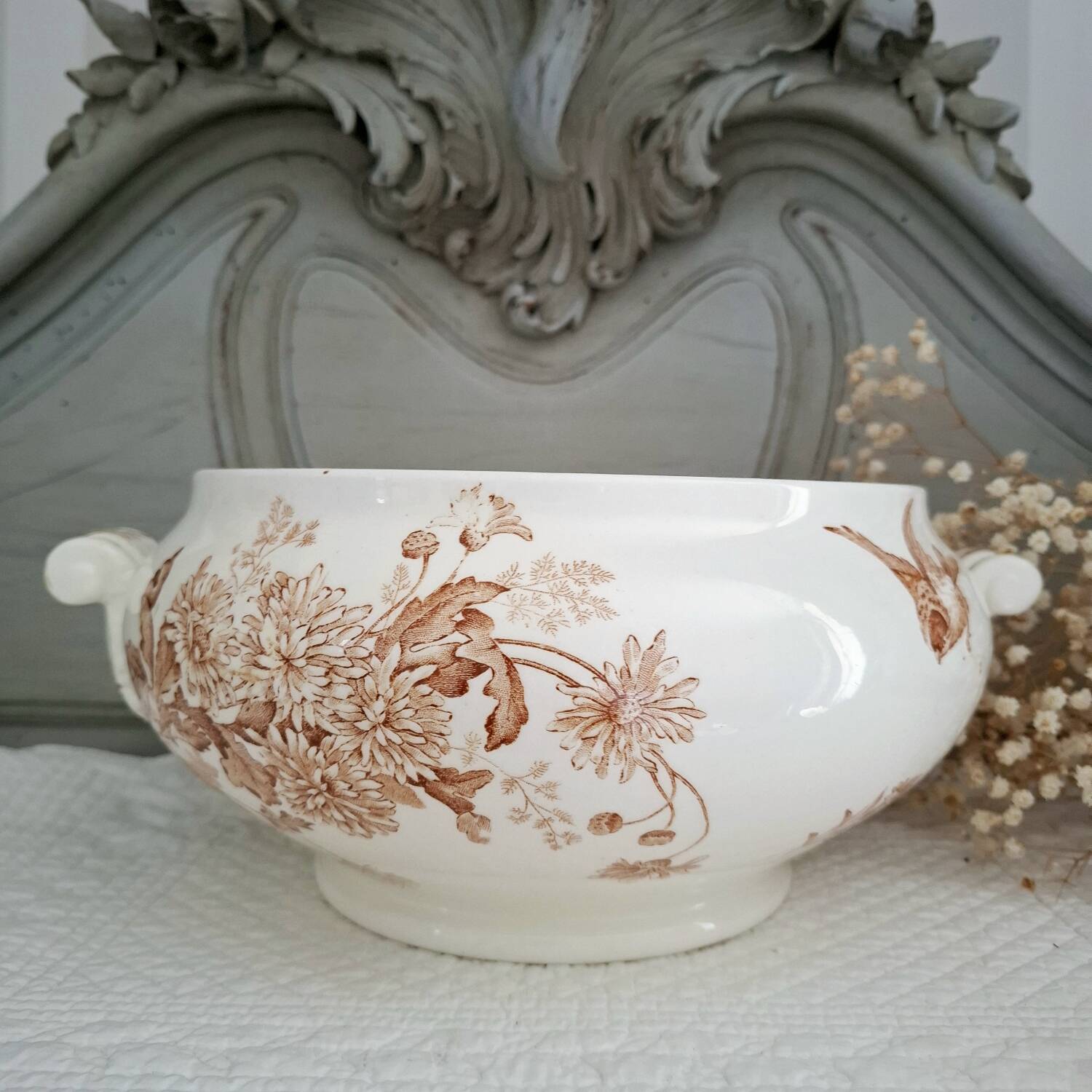 Antique iron earthenware plates accompanied by dishes