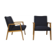 Pair of Scandinavian armchairs 60s restored deep blue gloved fabric.