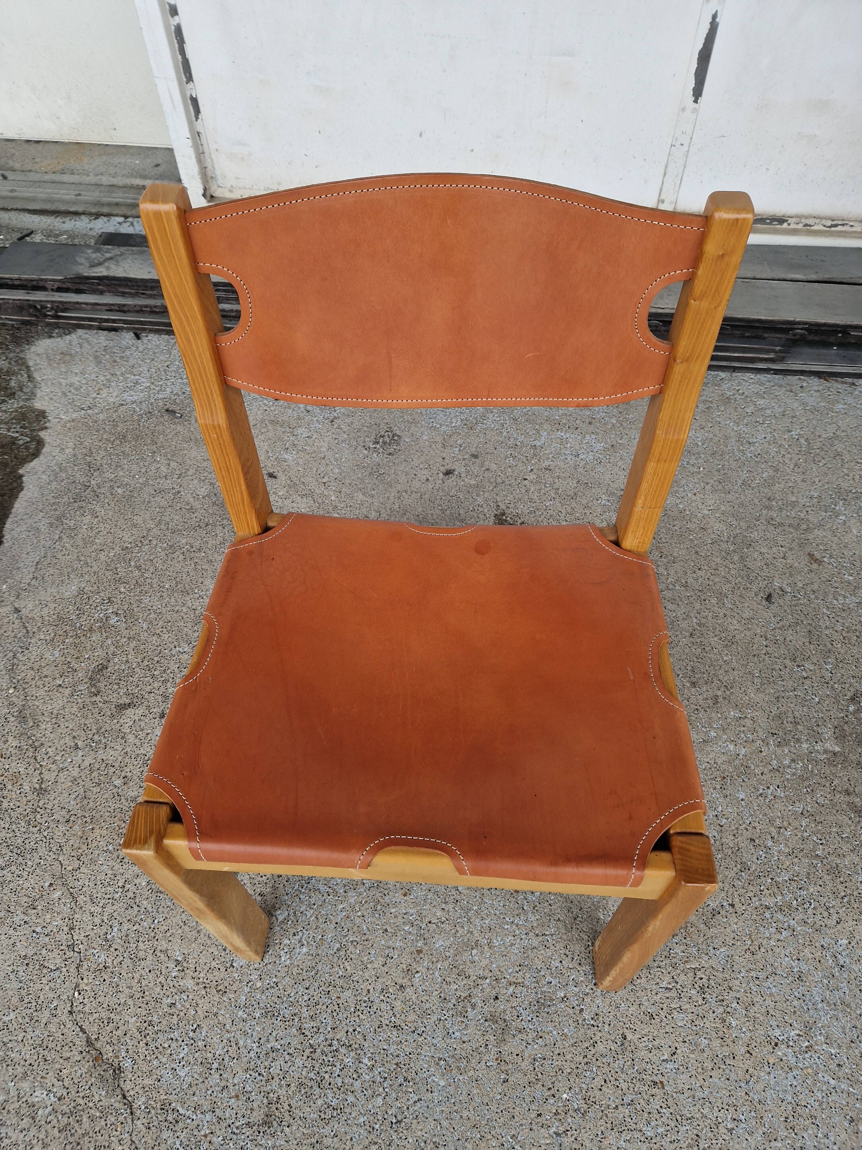 Vintage elm chair by Maison Regain, France 1980