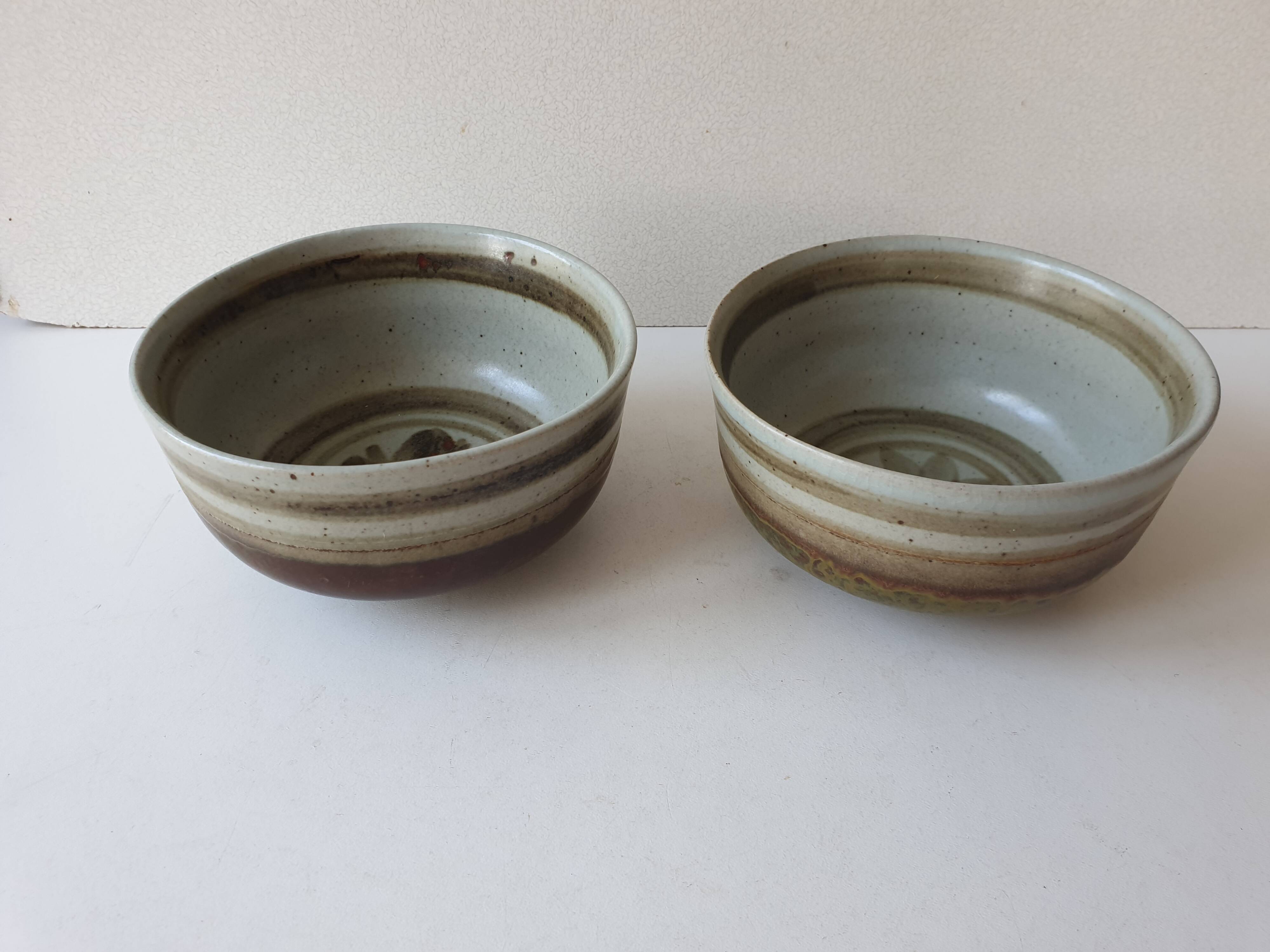 Set of 2 ramekins Bowls / cups in glazed ceramic Signed Blanot