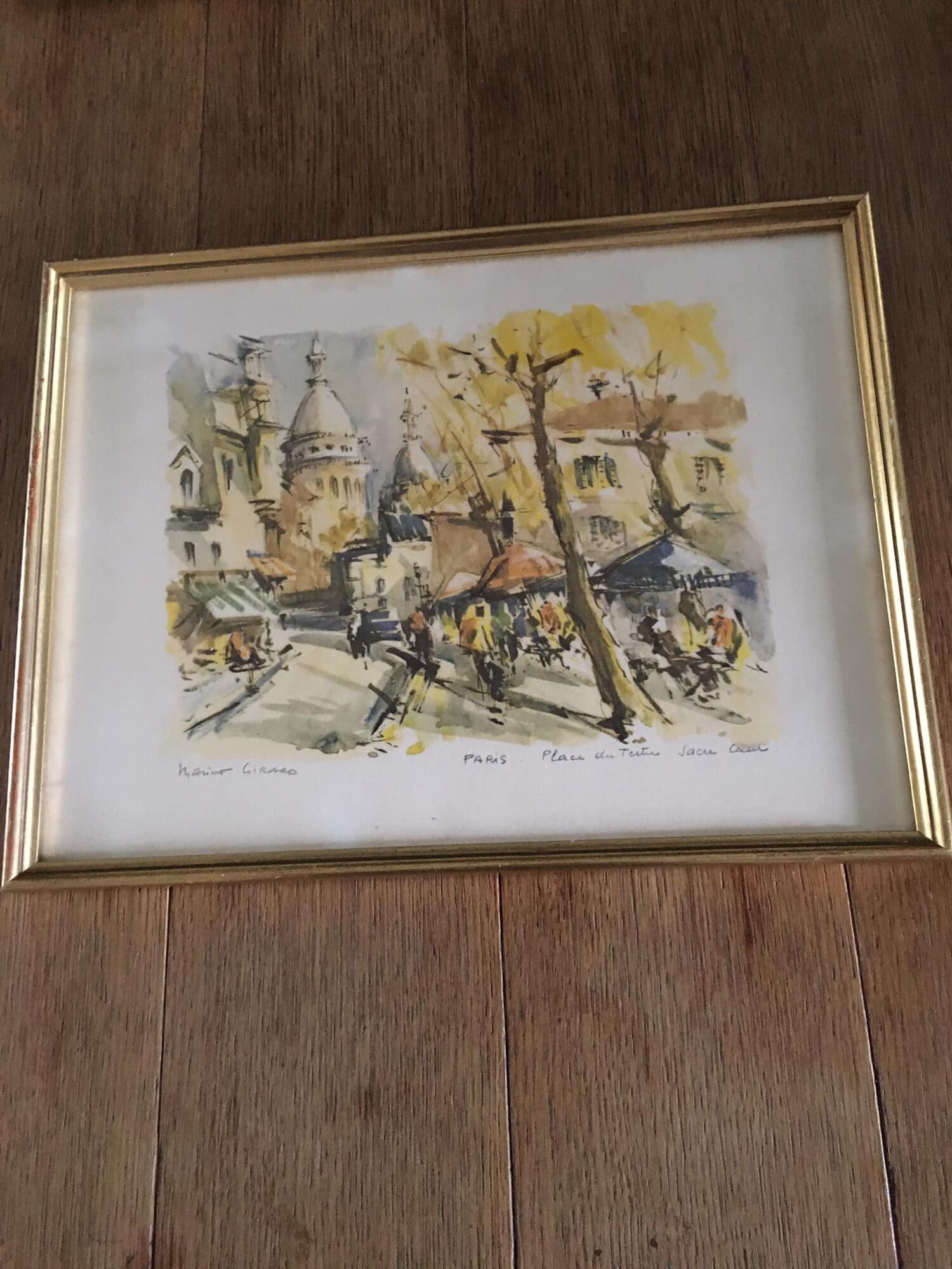Watercolor on cream paper PARIS Place du Tertre Sacré Coeur. Work signed Marius GIRARD (1960s)