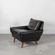 Mid Century Black Leather and Teak Scandinavian Armchair, Denmark, circa 1970