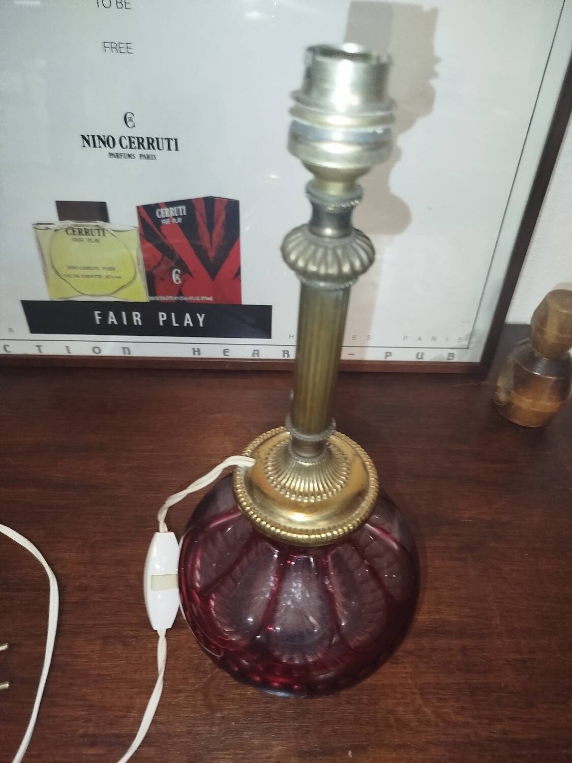 Vintage design ruby blown glass lamp from the 1930s.