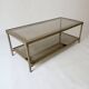 vintage brass coffee table with smoked glass mirror, antique Maison Jansen