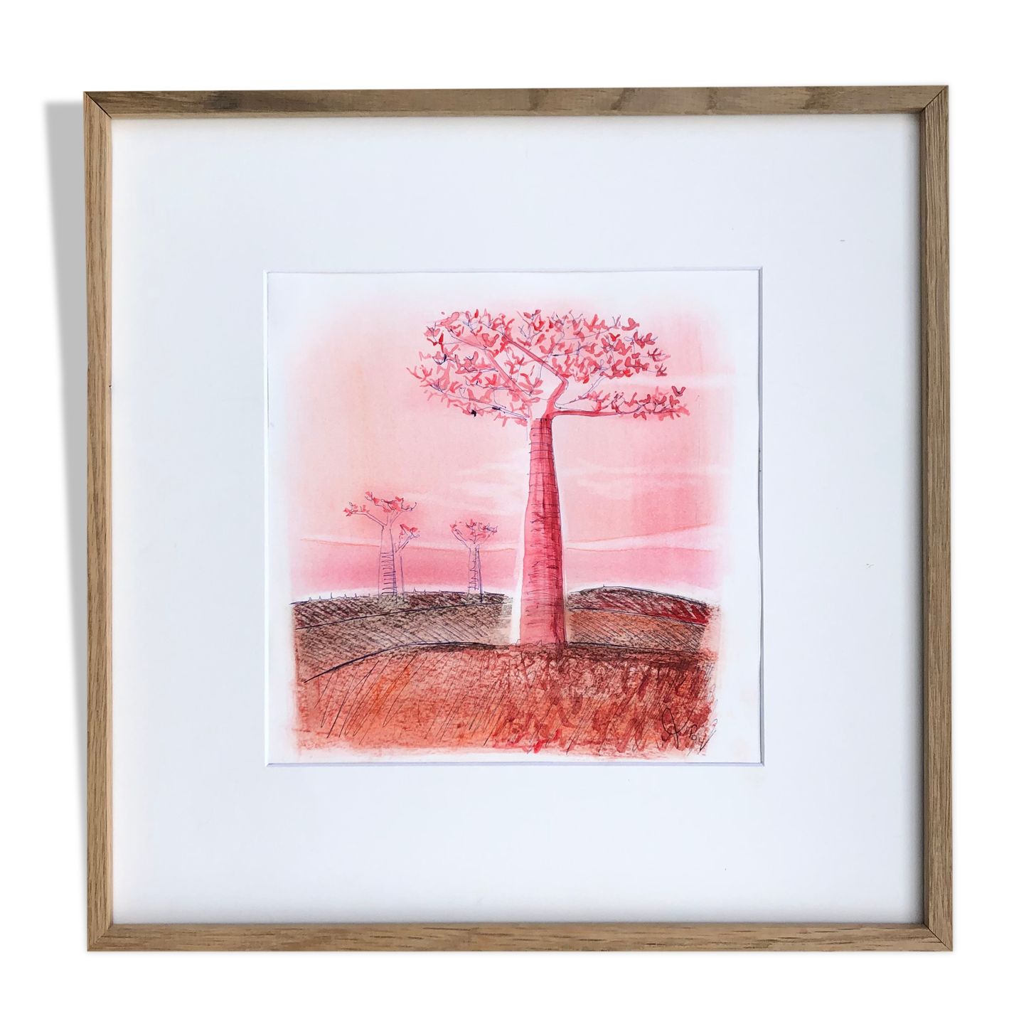 Dessin arbre rouge par Lilou, tableau unique