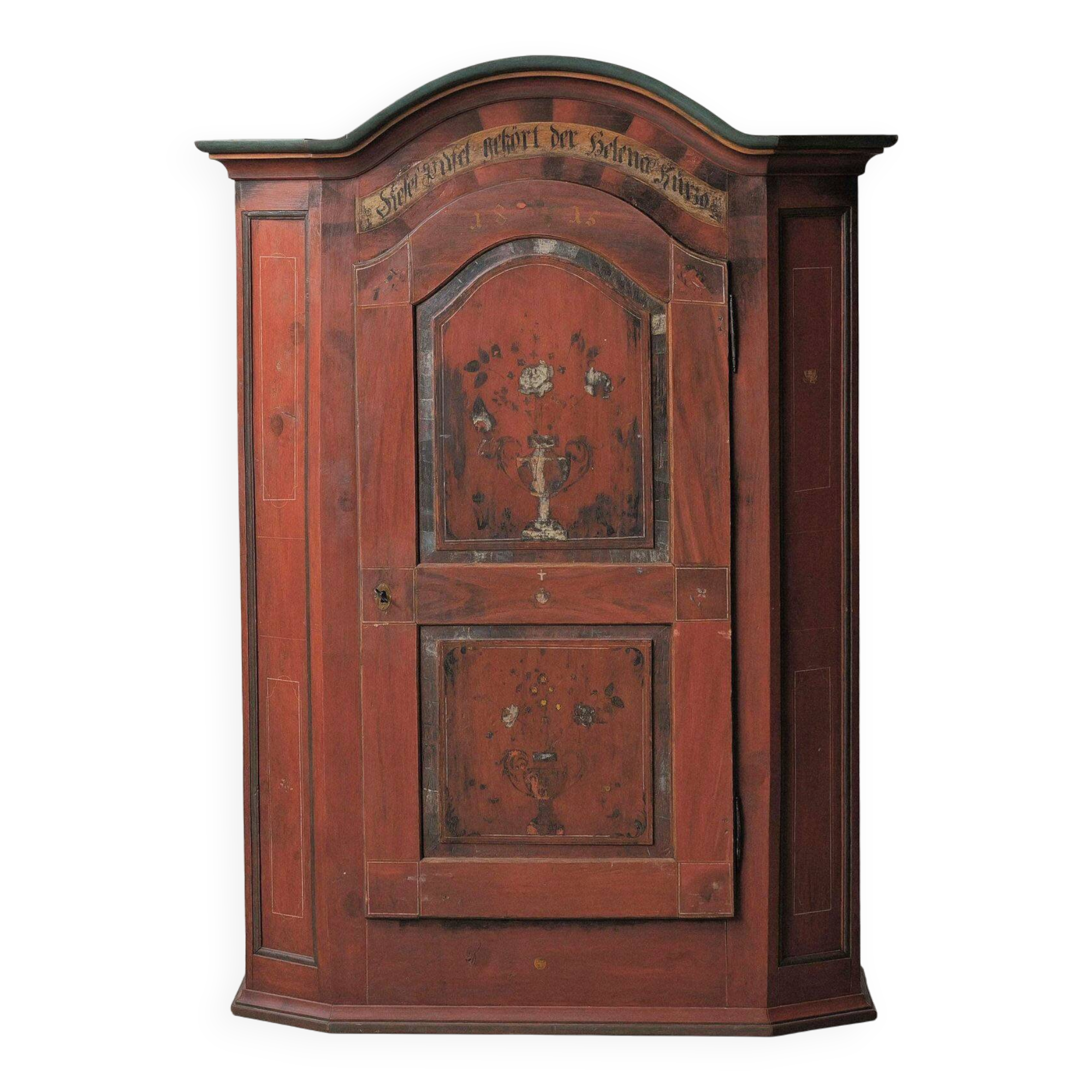 Bavarian wardrobe painted in solid pine, Folk Art, 19th century