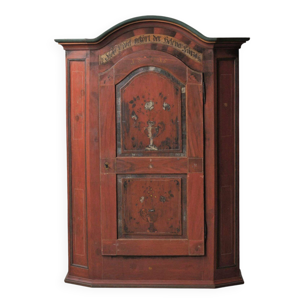 Armoire bavaroise peinte en pin massif, Art Populaire, XIXᵉ siècle