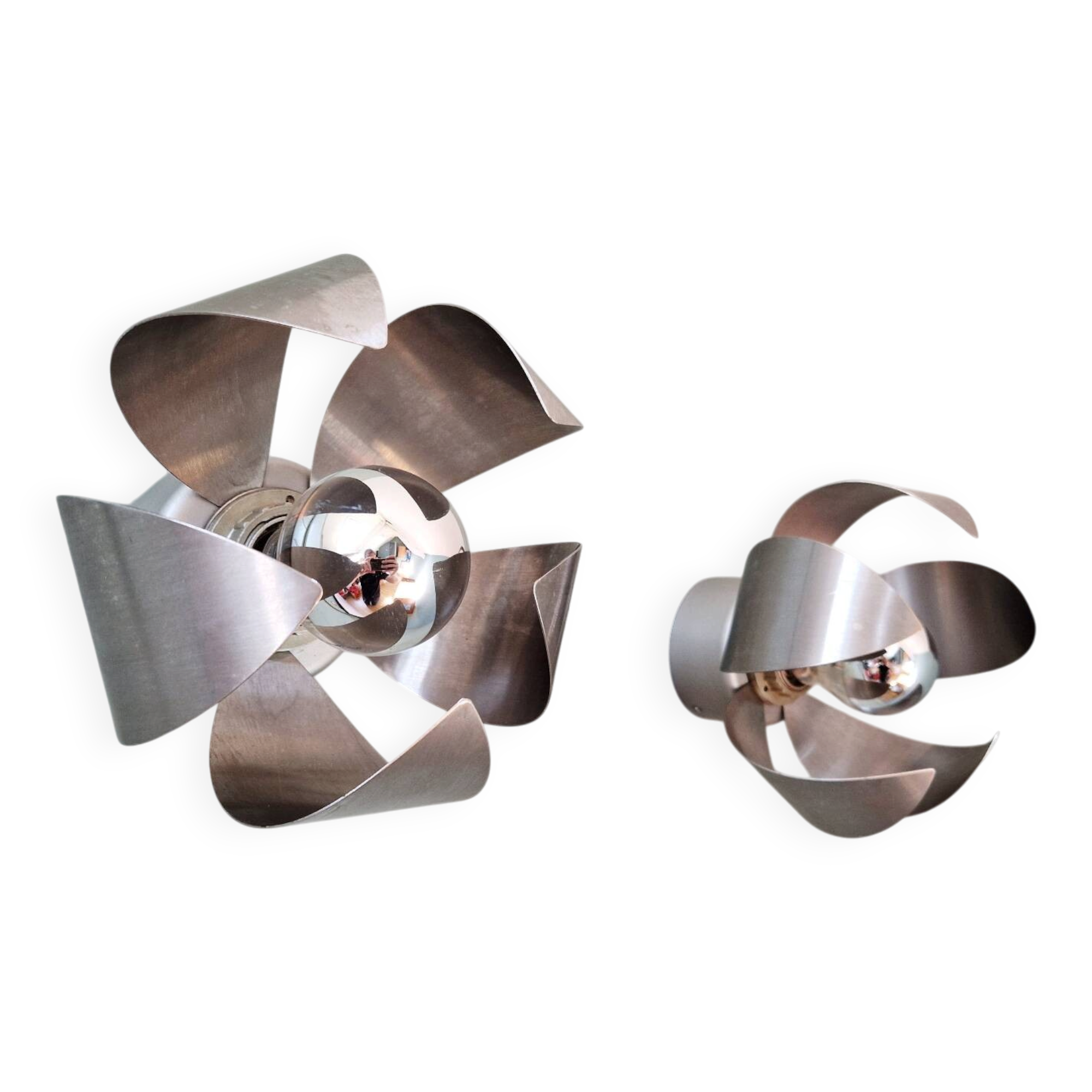 Pair of Space Age wall sconces in chrome metal, 1970s