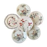 Lot de 6 assiettes plates dépareillées Terre de Fer rose fin XIXème