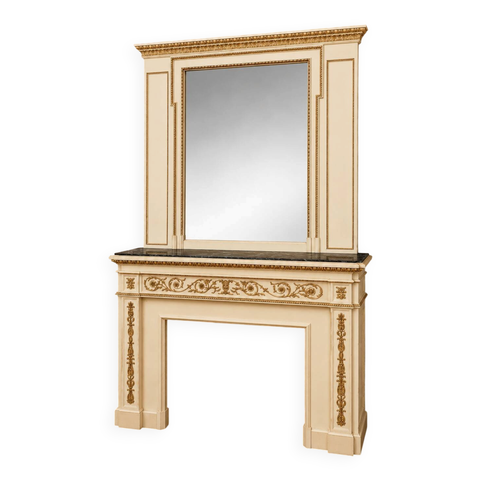 Importante cheminée de style Louis XVI, avec son trumeau le tout en bois