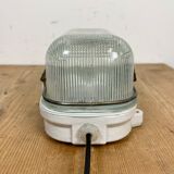 Industrial White Porcelain Wall Light with Ribbed Glass, 1970s