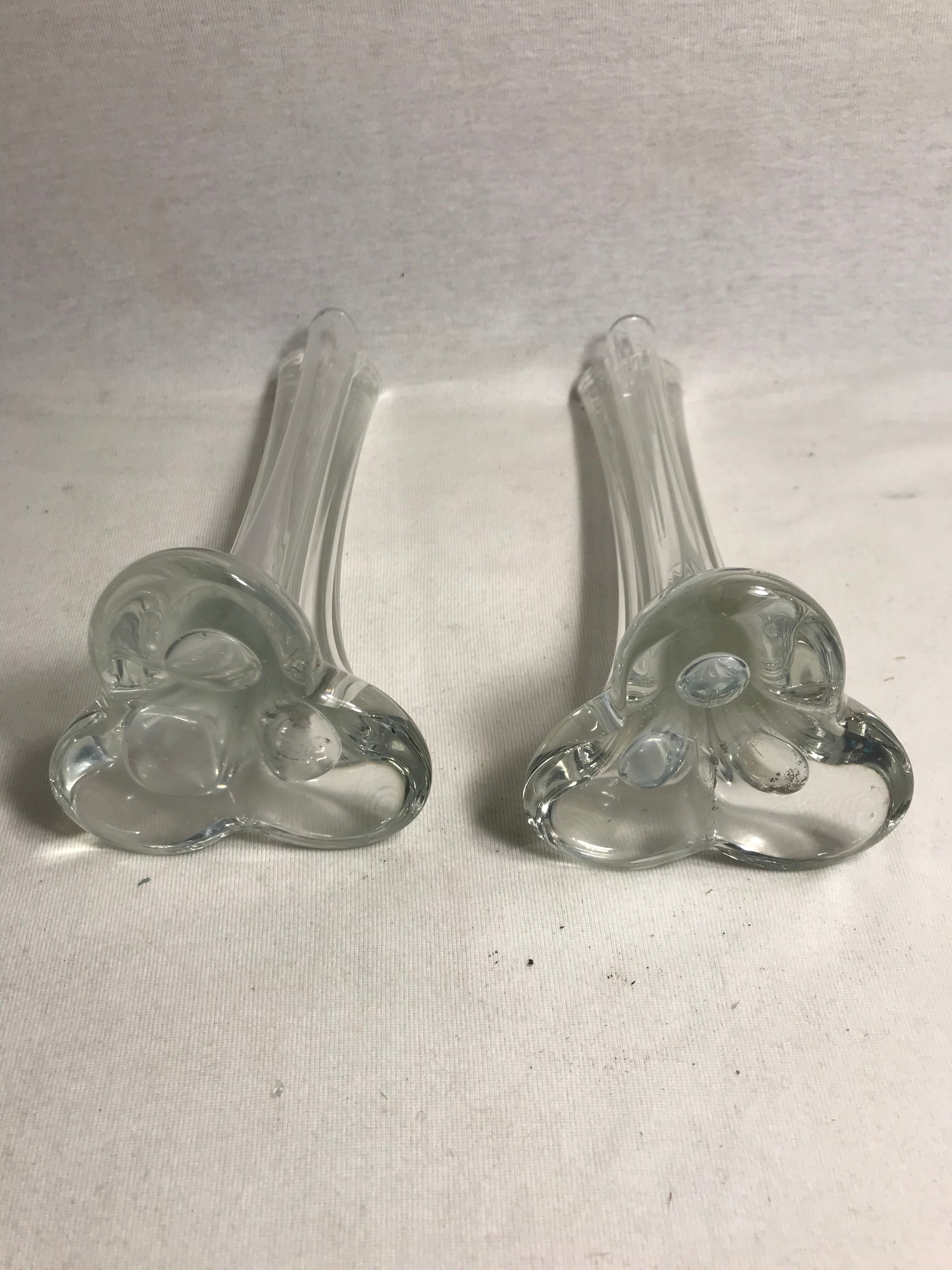 Pair old doilies glass vases 70s