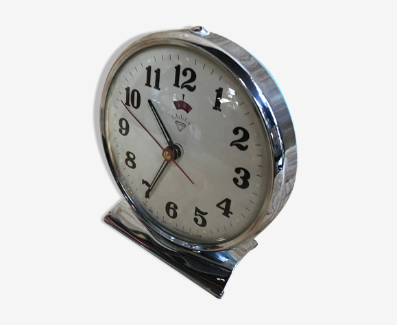 Old Alarm Clock Metal Blue & Chrome Decoration 70s Vintage