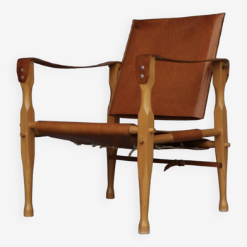 Chaise Safari vintage en cuir et bois de hêtre. années 1970