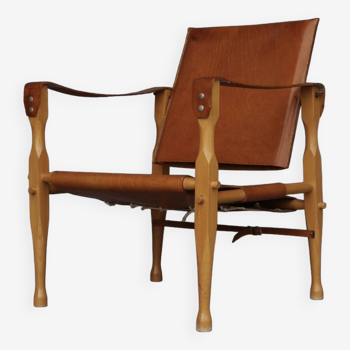 Vintage Leather and Beech wood Safari Chair. 1970s