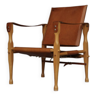 Vintage Leather and Beech wood Safari Chair. 1970s