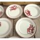 Set of 7 flat ceramic plates Badonviller Red floral decoration