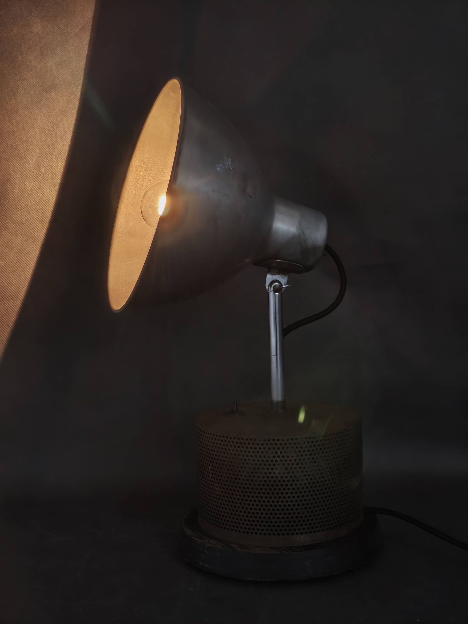 1940 industrial table lamp in aluminium and metal, Czechoslovakia