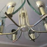 Silver plated chandelier with six crystal glass discs, Italy 1960s