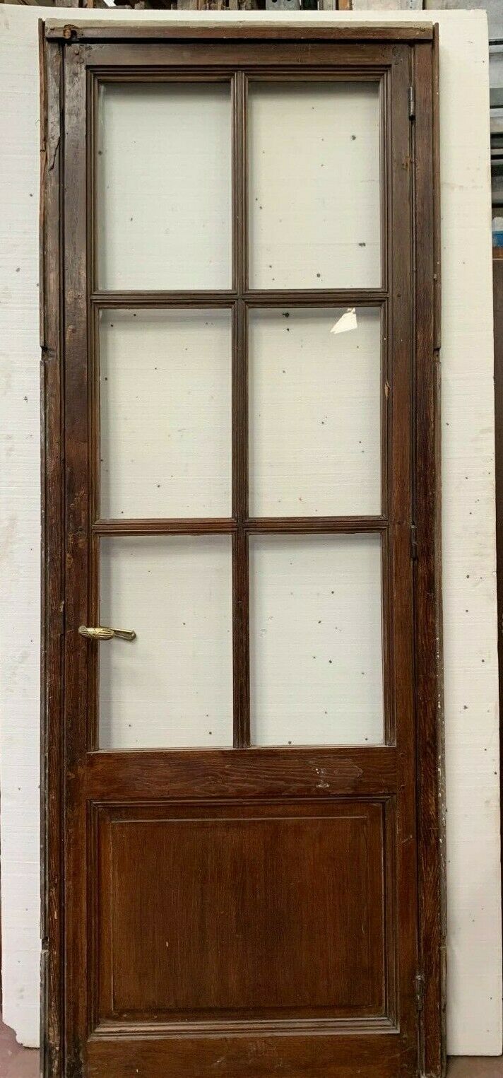 Solid oak passage gate glass door with large 20th century tiles