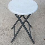 Folding industrial stool in gray steel and white wood
