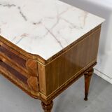 Buffet italien en noyer, marbre de Carrare et laiton, années 1950