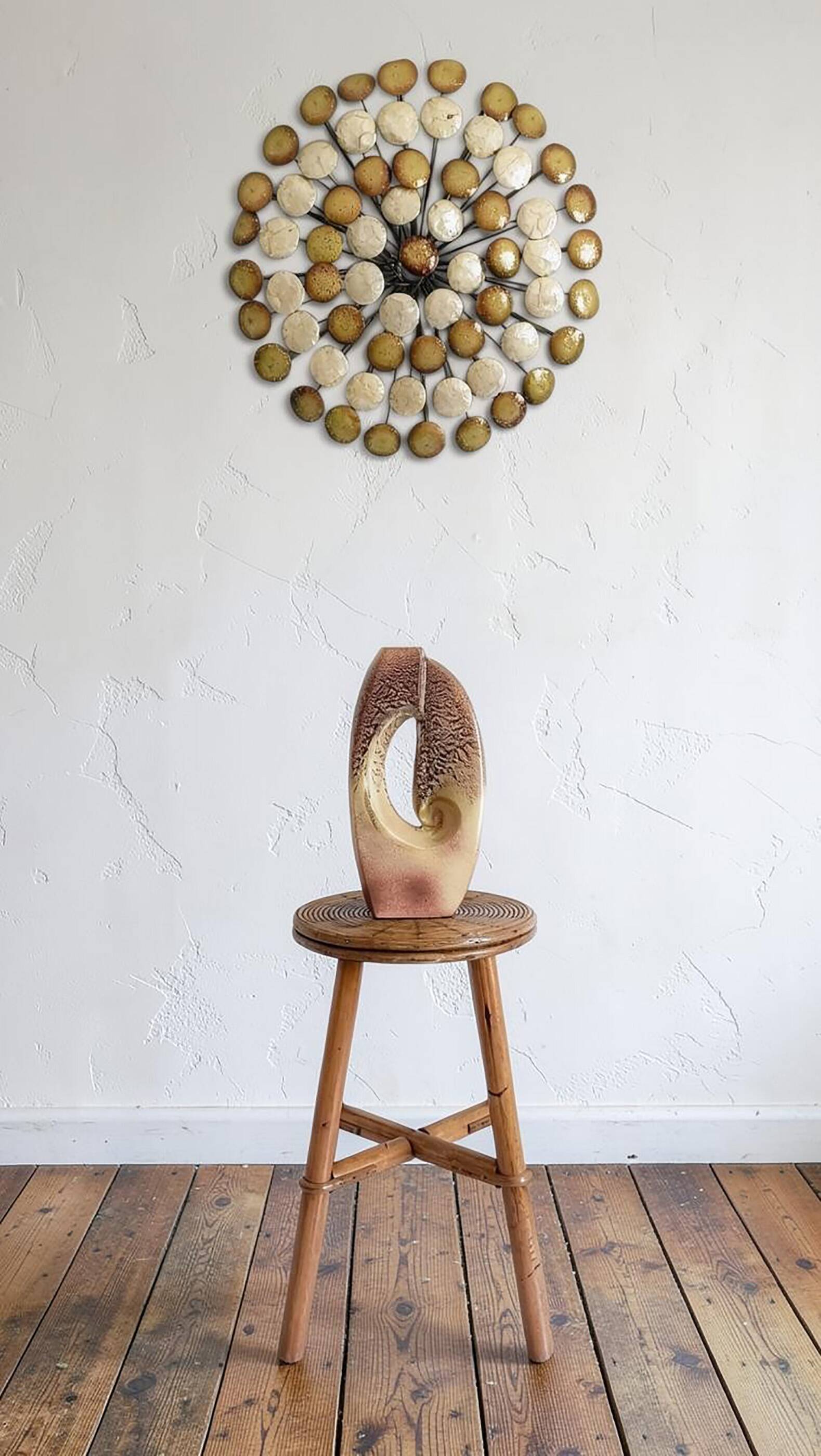 Vintage Rattan and Bamboo Accent Side Table / Stool, Spain, 1970s