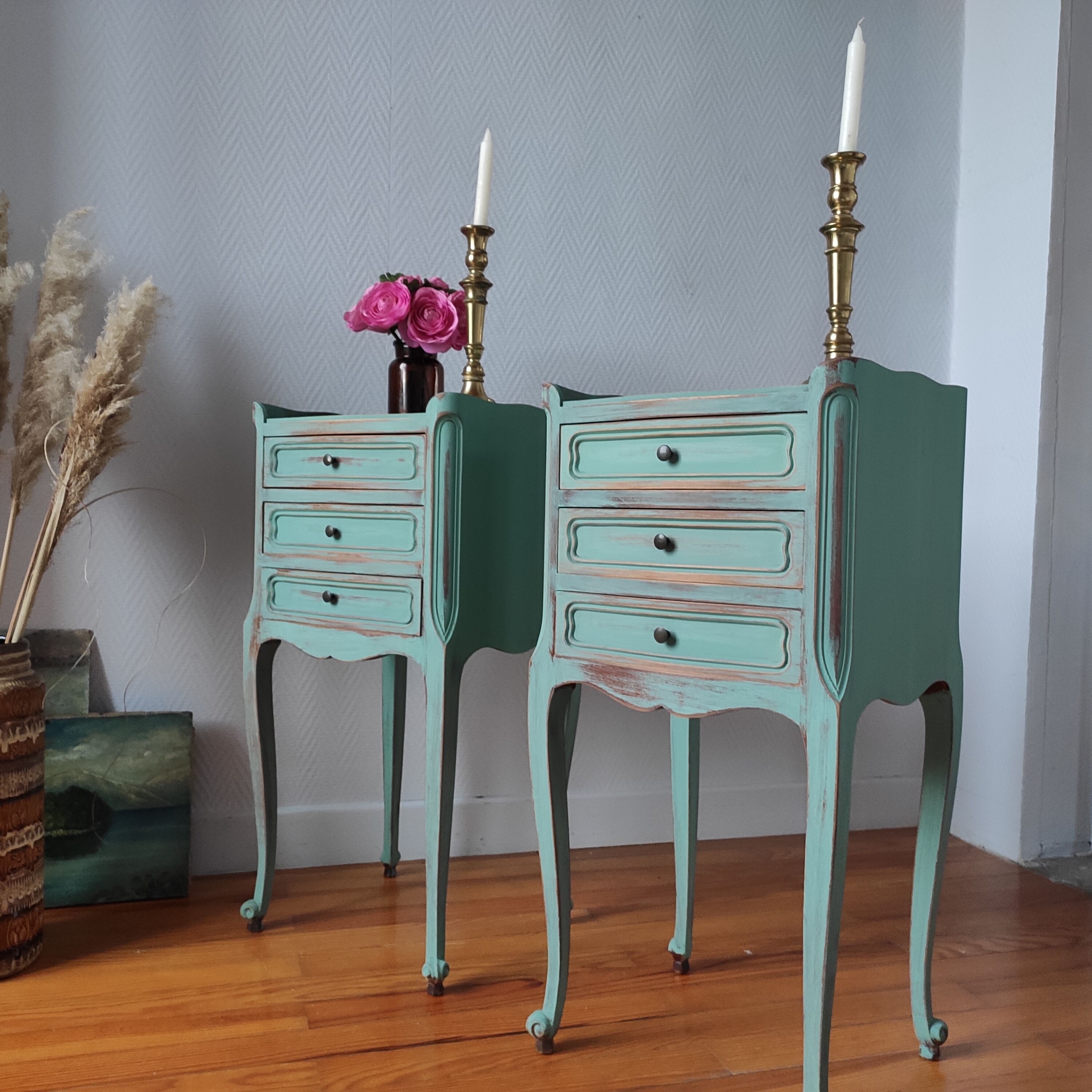Pair of weathered bedside tables