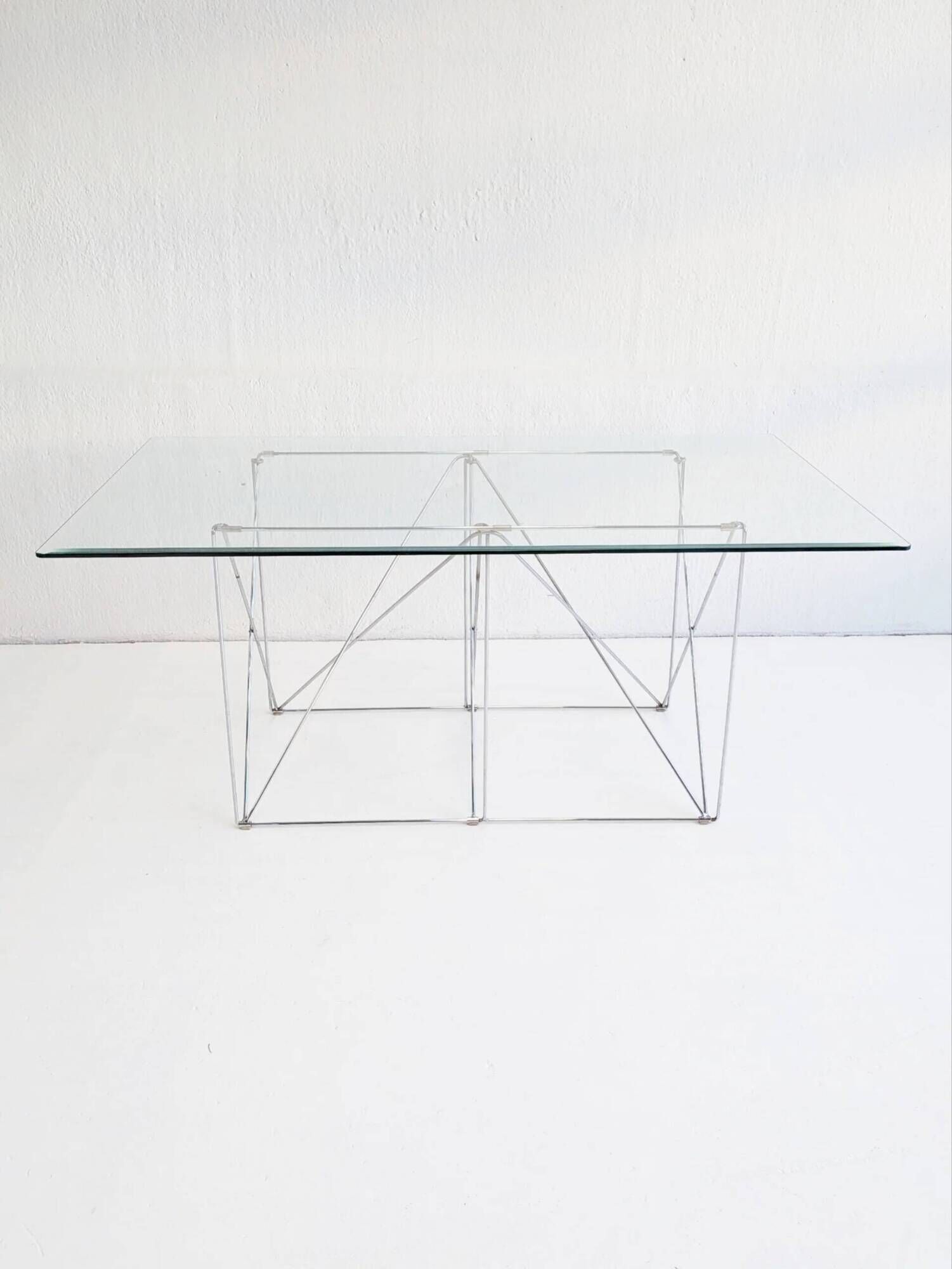Foldable steel & glass dining table by Max Sauze 1970s