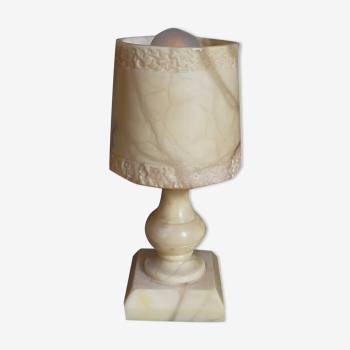 Lampe de table en albâtre vintage, pied balustre