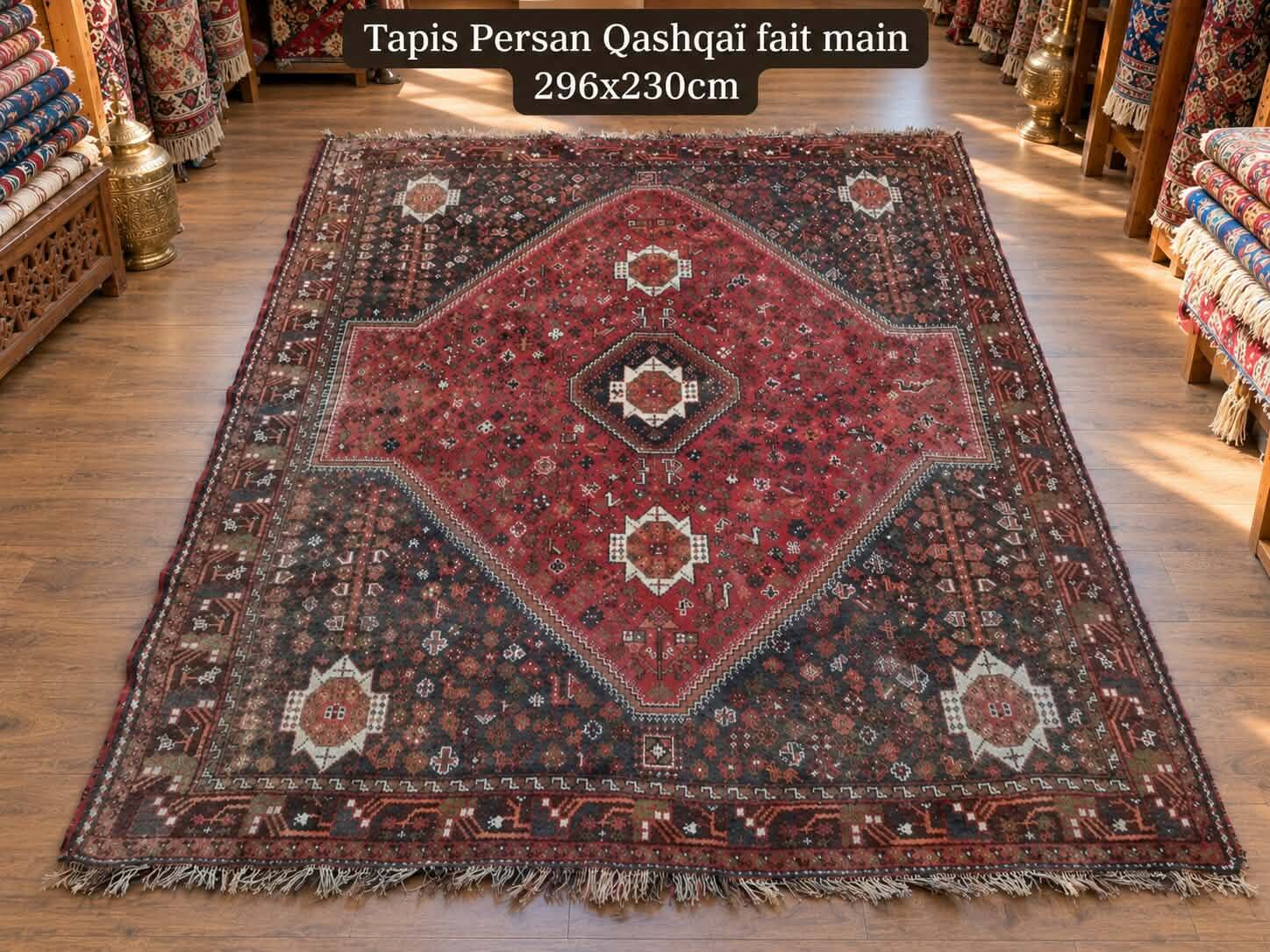 Handmade Qashqai Persian rug 296x230cm