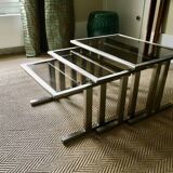 Set of nesting tables in smoked glass steel