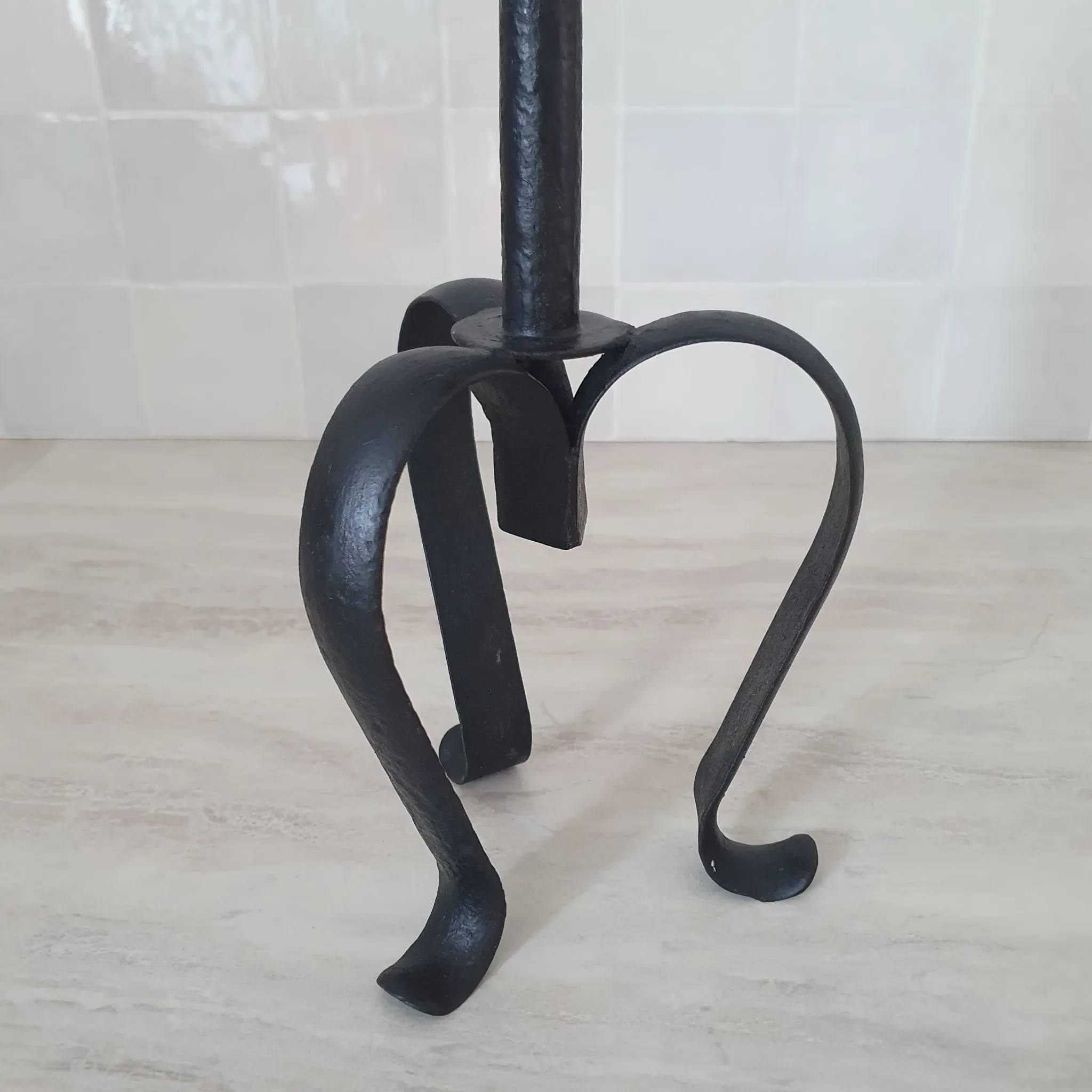 Large metal candlestick in Brutalist style