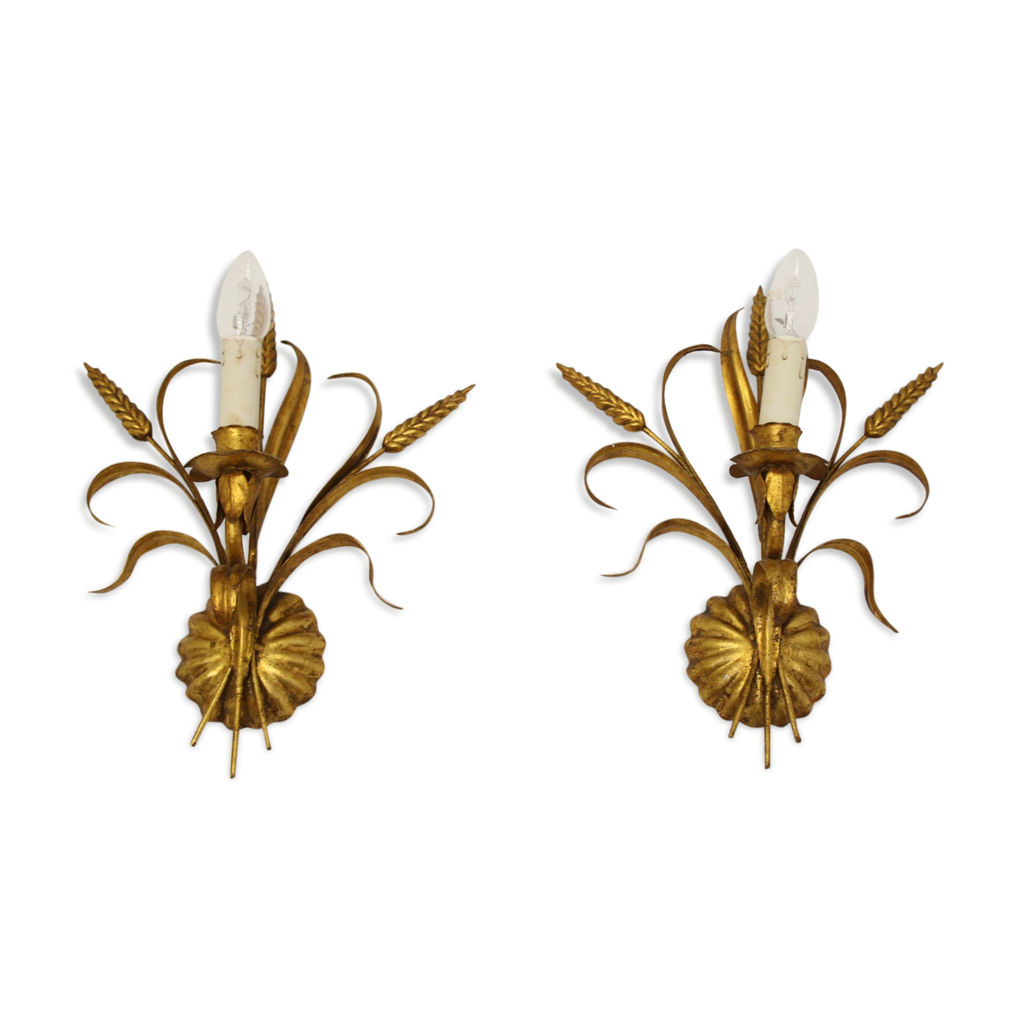 Hollywood Regency Gilt Metal Wall Lamps by Hans Kögl, 1960s, Set of 2