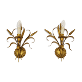 Hollywood Regency Gilt Metal Wall Lamps by Hans Kögl, 1960s, Set of 2